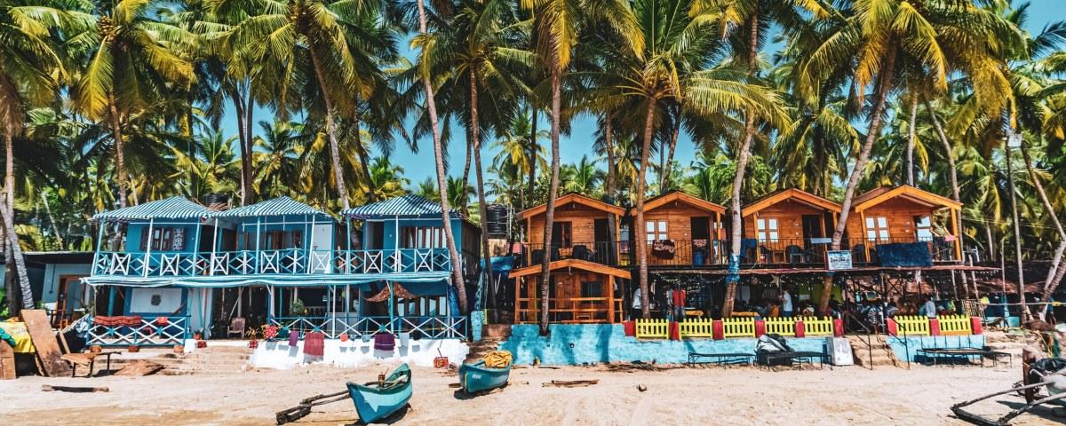 Palolem Beach in Goa surrounded by tall palm trees