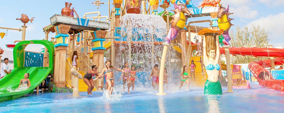 Kids having fun in the splashpark at Sol Katmandu Park  and Resort